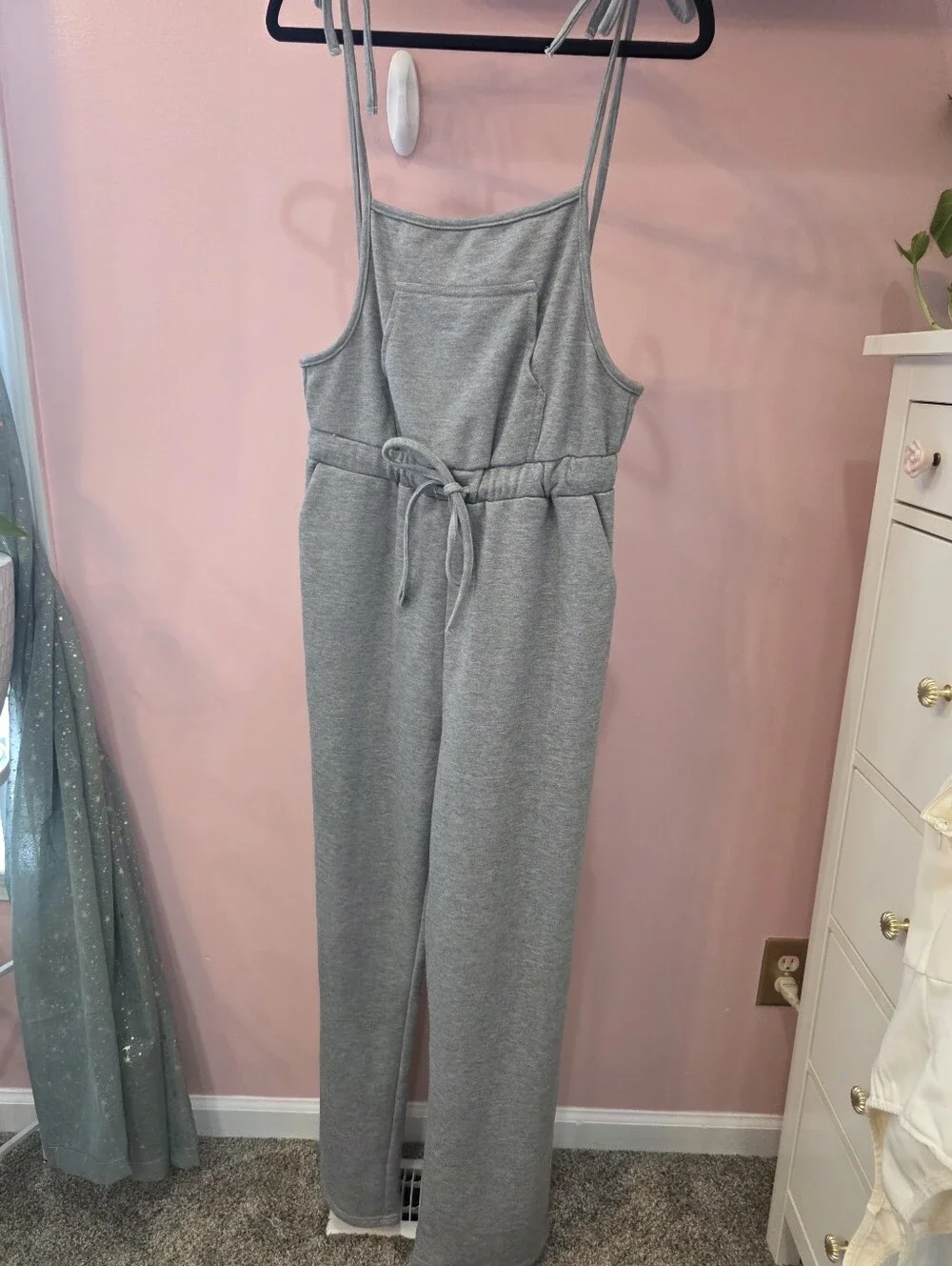 Blue Blush Gray Tie Strap Wide Leg Lounge Jumpsuit M